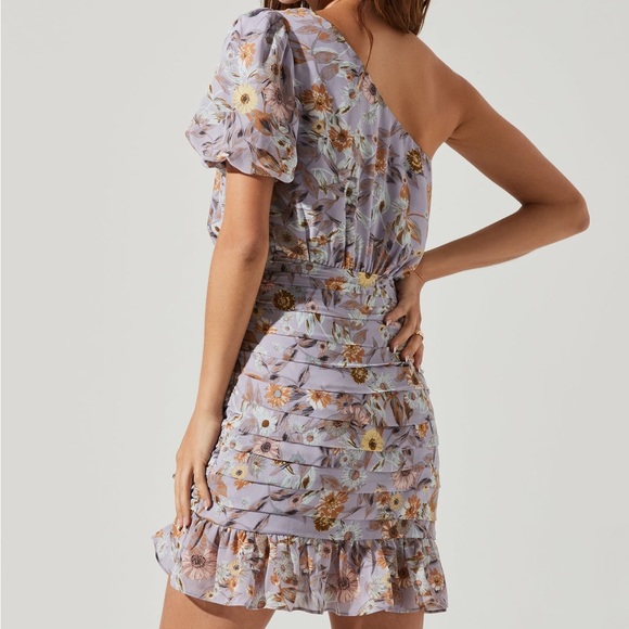 Aster One Sleeve Tulip Top Skirt Floral Mini Dress Size Small - Picture 4 of 13